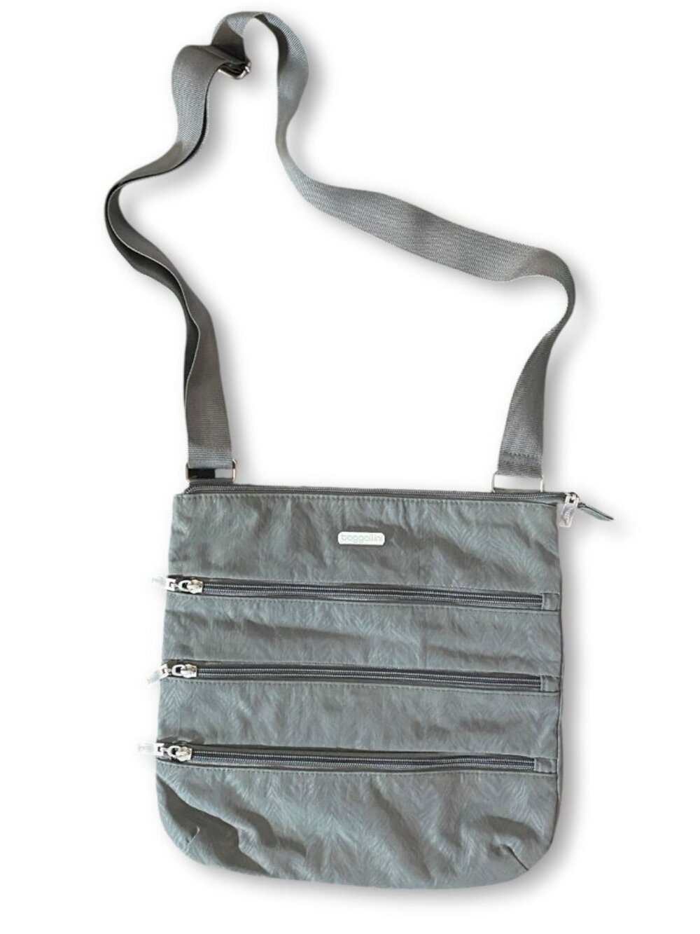 Baggallini Triple Zip Crossbody Bag Purse Travel Lightweight Gray Nylon